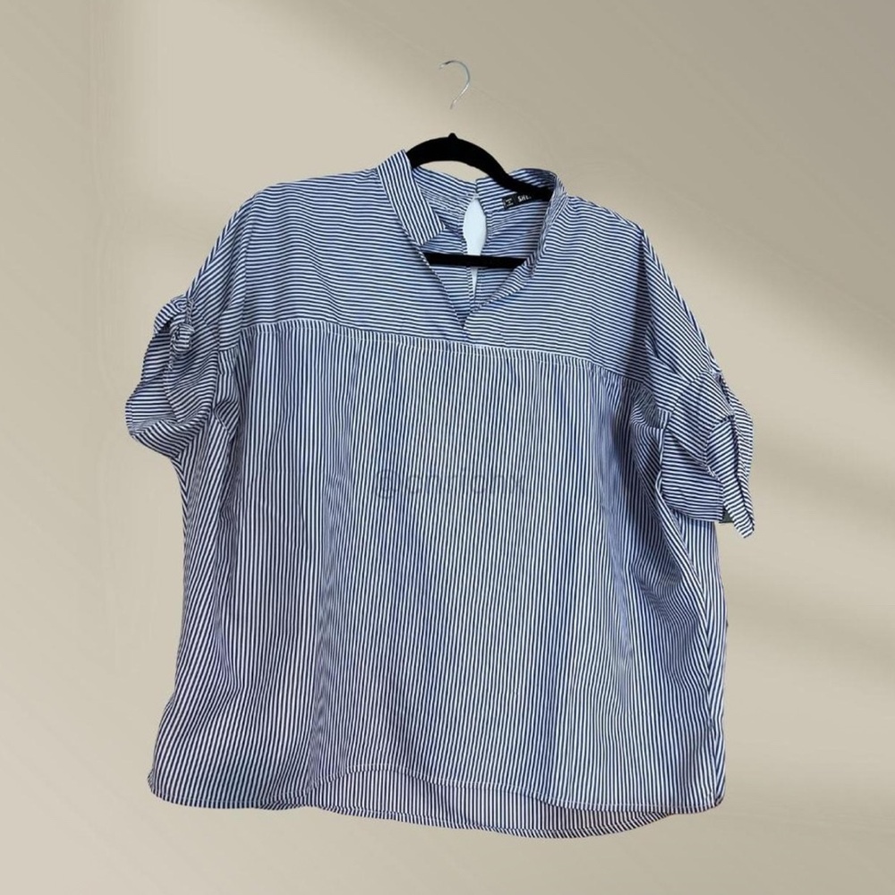 SHEIN Navy Striped Button Down Shirt